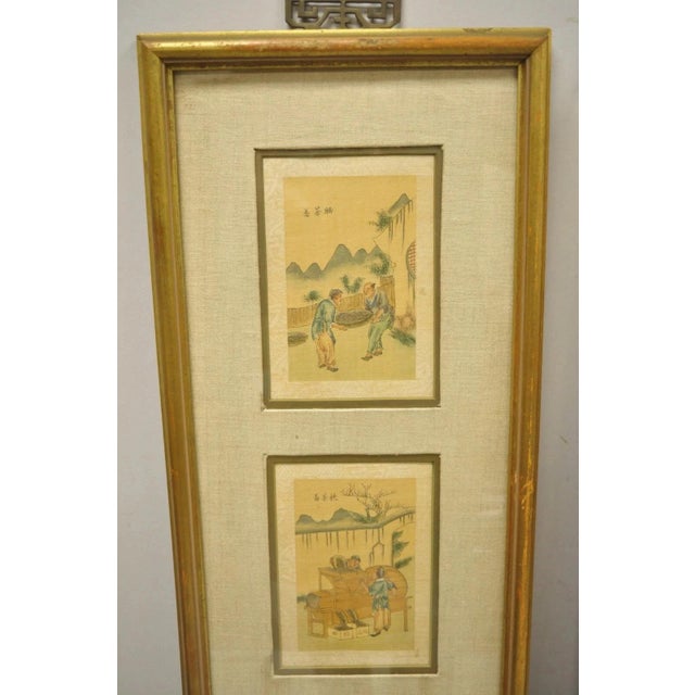 Vintage Asian Oriental Framed Art Prints With Narrow Gold Frames - A Pair For Sale - Image 9 of 12