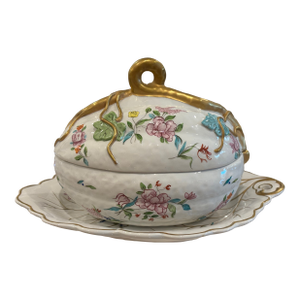 Vintage Chinoiserie Style Porcelain Mottahedeh Melon Tureen With Underplate