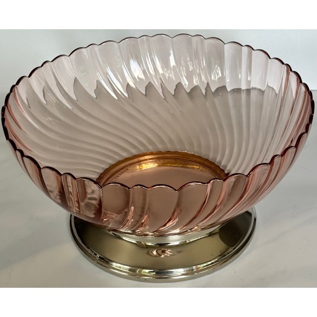 Made in France Pink Swirl Centerpiece Bowl With Silver Plated Base, Polished For Sale In Seattle - Image 6 of 10