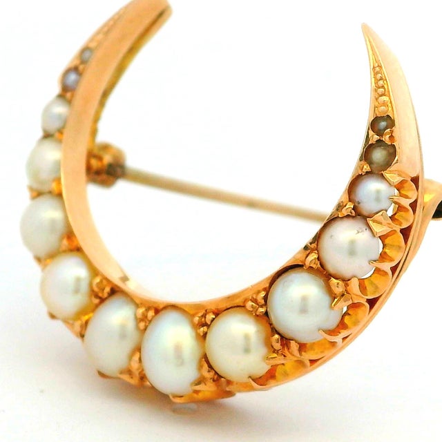 Antique Victorian 15k Gold Pearl Crescent Moon Brooch For Sale - Image 15 of 15