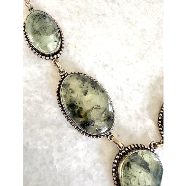 Contemporary Vintage Prehnite and Sterling Silver Bib Necklace For Sale - Image 3 of 5