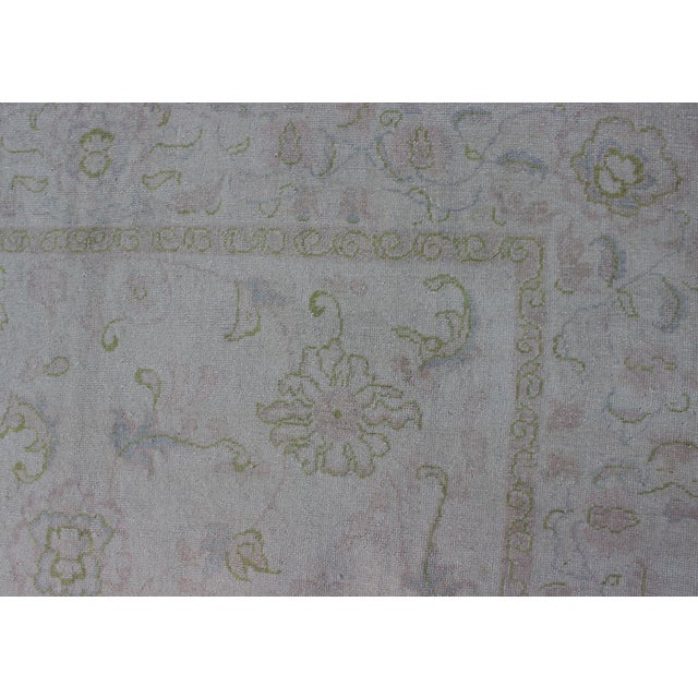 Vintage Turkish Oushak Rug With Pale Ivory Ground and Soft Sage, Blush 6'8 X 9'3 For Sale - Image 9 of 11