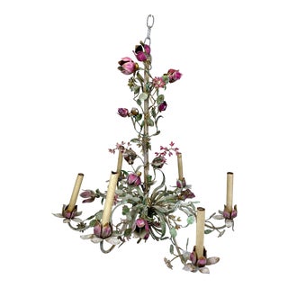 Antique Italian Tole Floral Chandelier For Sale