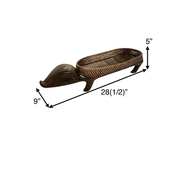 This is a vintage rare large hand carved wood piece with a rattan woven basket in a French Country style. It is a unique...