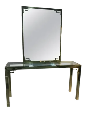 Solid Brass Italian Mirror and Console Table With Greek Key Design