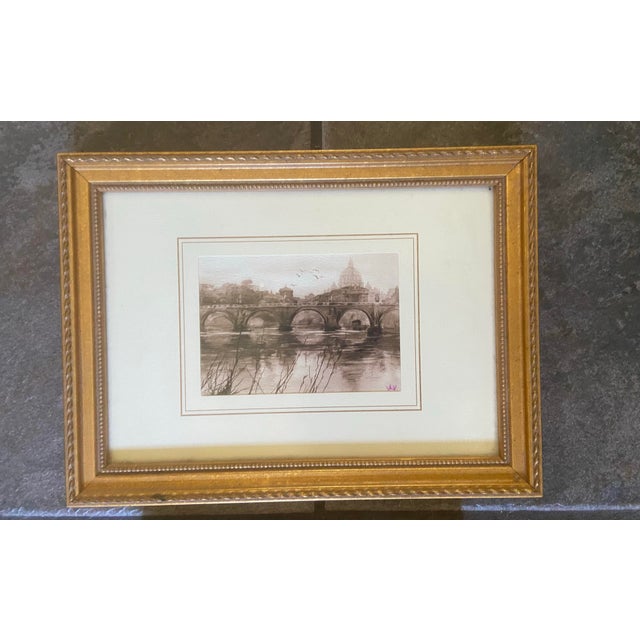 Vintage Italian Sepia-Toned Framed Prints, Rome Landmark and Old World Street Scene - Pair For Sale - Image 4 of 9