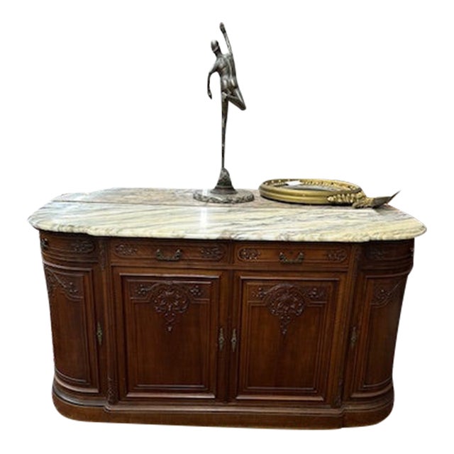 Late 19th Century French Walnut Marble Top Credenza For Sale