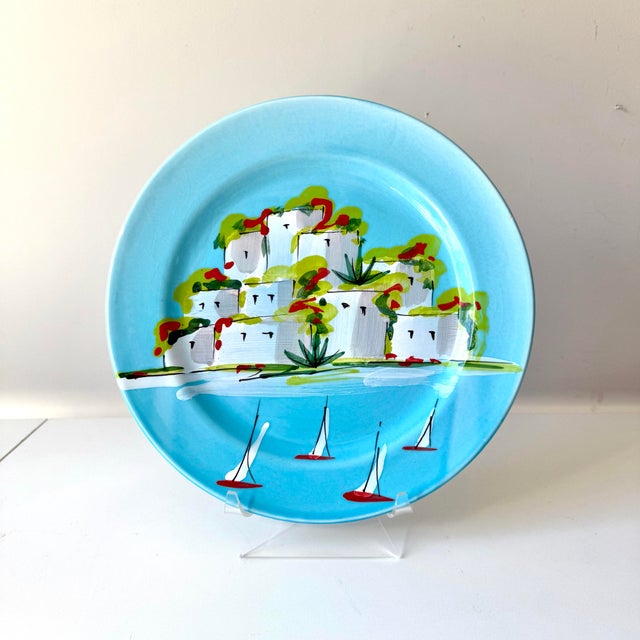 Vintage Vietri Italy blue "Al Porto" hanging dinner plate.