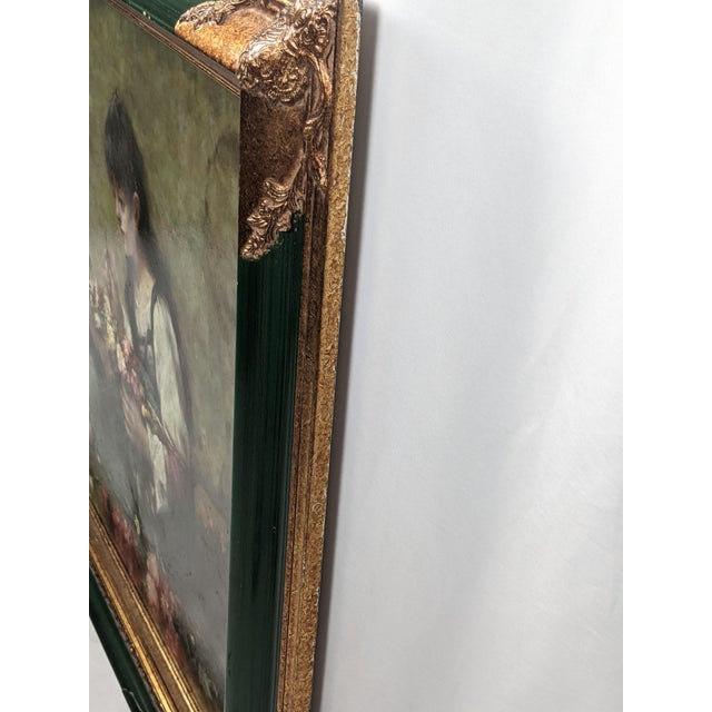 Late 19th Century Attributed Sophie-Vera Bovet Large Vivid Floral Figurative Oil Painting, Green & Gold Gilt Frame For Sale - Image 11 of 17