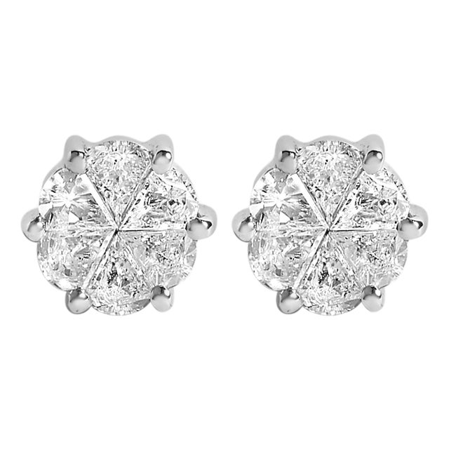 14K White Gold 1.00 Cttw Pie Cut Diamond Solitaire Style Stud Earring (H-I Color, SI1-SI2 Clarity) For Sale