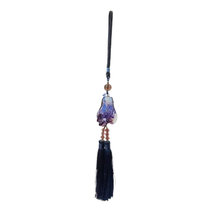 Crystal Glass Fengshui Fortune Purple Pixiu Fruit Pendant Decor Tassel