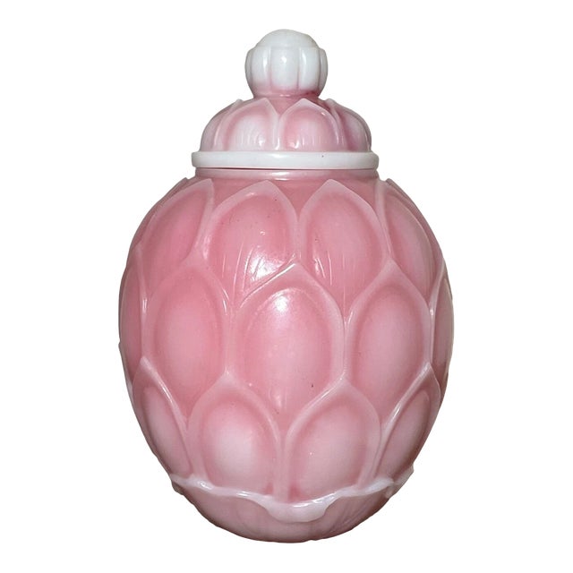 Rare Antique Chinese White Pink Peking Glass Lidded Lotus Glass Jar Bottle For Sale