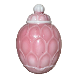 Rare Antique Chinese White Pink Peking Glass Lidded Lotus Glass Jar Bottle