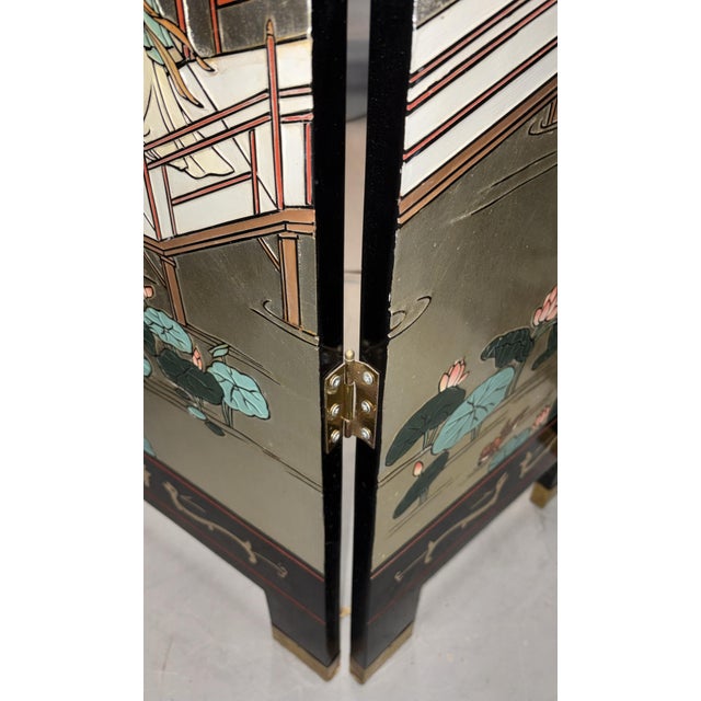 1950s Chinese Coromandel Lacquer Screen Divider Screen For Sale - Image 11 of 16