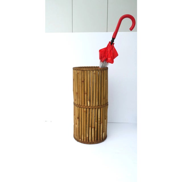 Tribal Wicker Bamboo Umbrella Holder Stand For Sale - Image 3 of 10