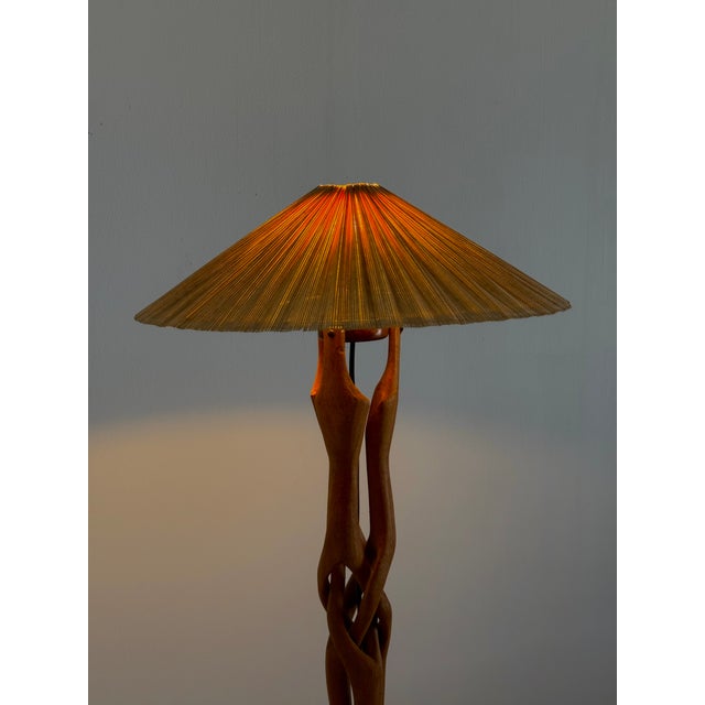 Sculptural Hand-Carved Table Lamp in Teak Wood, 1970s For Sale - Image 9 of 13