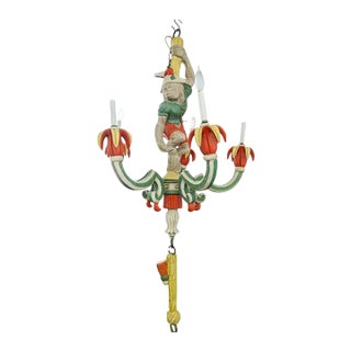 Italian Carved Wood Painted Monkey Chandelier For Sale