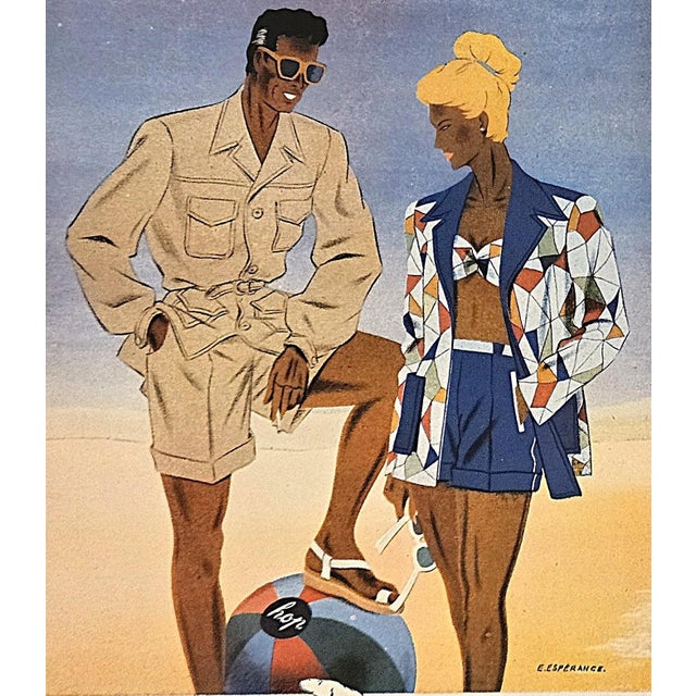 Mid-Century Modern 1948 Mid-Century French Fashion Summer Beach Print For Sale - Image 3 of 4
