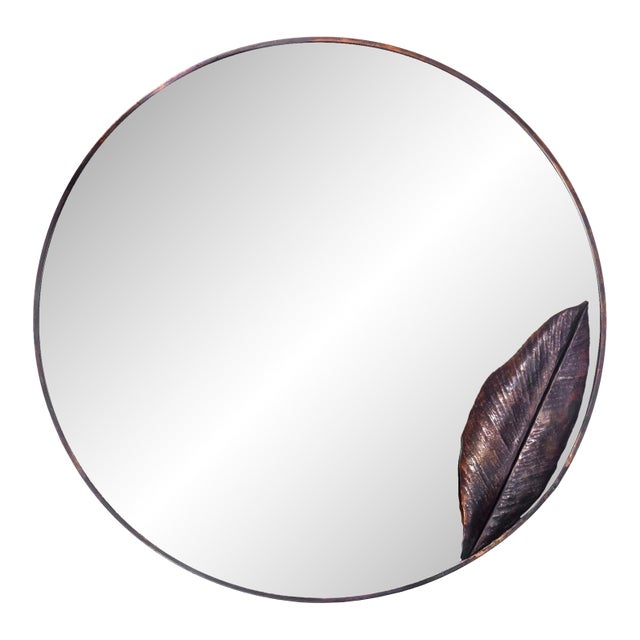 Copper Leaf Round Mirror Wall Mirror Copper For Sale