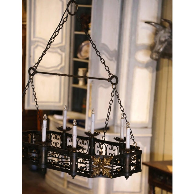 Gothic 19th Century French Gothic Forged Iron Eight-Light Island Chandelier For Sale - Image 3 of 9