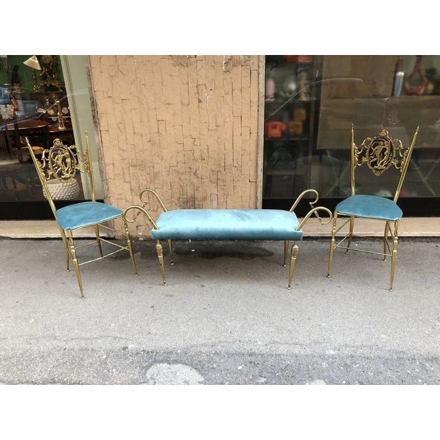 Vintage Brass Chiavari Chairs & Ottoman, 1950s, Set of 3 For Sale - Image 15 of 15