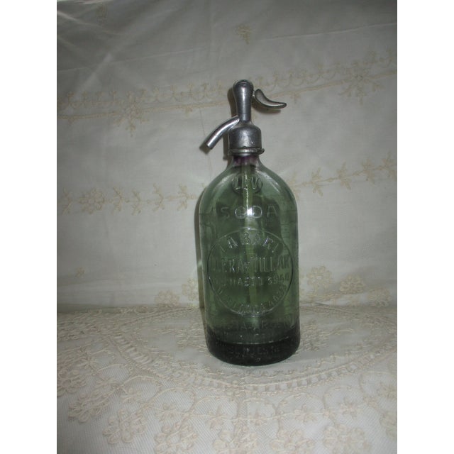 Art Deco Vintage 1930’s Green Argentina Handmade Glass & Metal Soda/Seltzer Bottle For Sale - Image 3 of 18