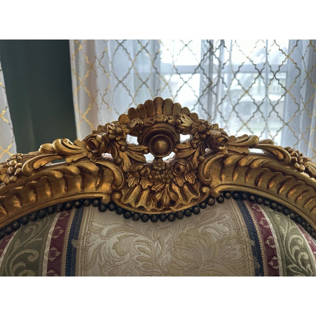Wood Mid 20th Century Vintage High Back Baroque Highly Carved Gold Gilt Sofa For Sale - Image 7 of 11