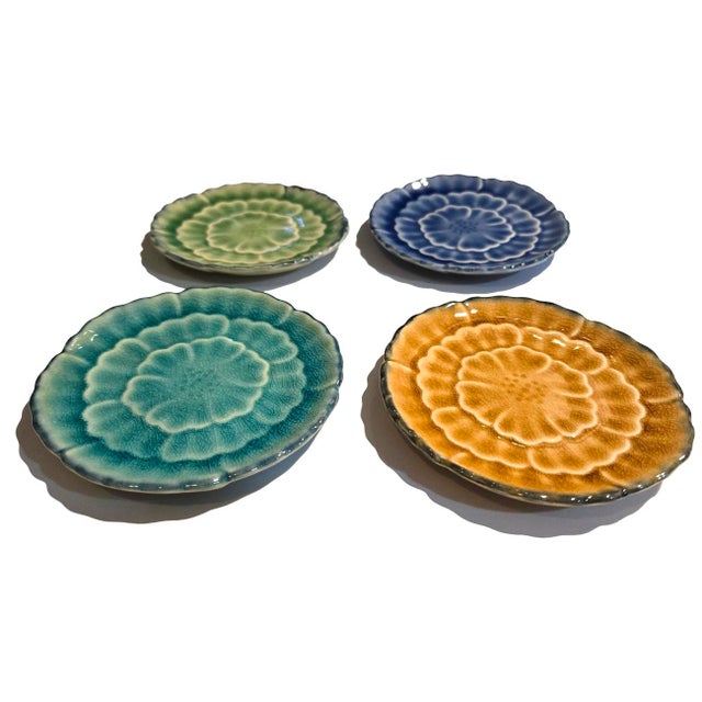 Japanese Vintage Japanese Kotobuki Ikebana Ceramic Trinket/Sushi/Snack Dishes, Set of 4 For Sale - Image 3 of 9