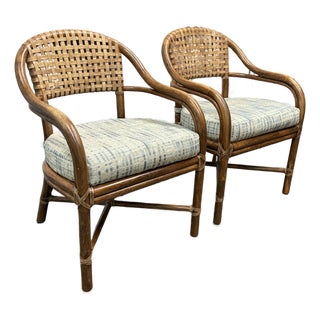 Late 20th Century McGuire Barrel Back Arm Chairs, Pair For Sale