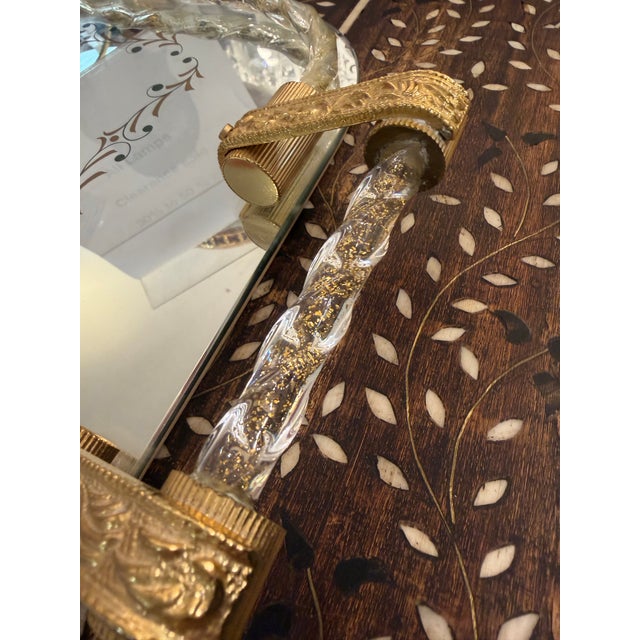 Art Deco Antique Italian Venetian Mirror Tray With Gilt Metal Handles and Gold Flecking For Sale - Image 3 of 11