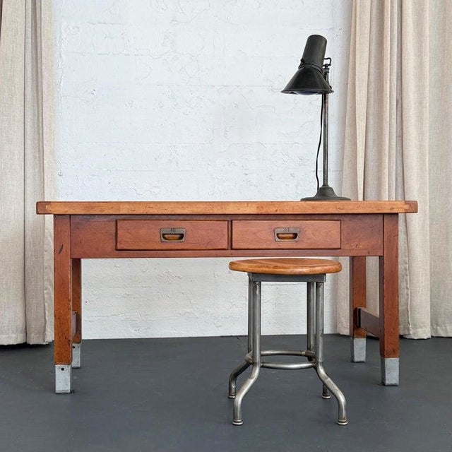 1950s 1950s Industrial Maple Library Console Work Table For Sale - Image 5 of 12