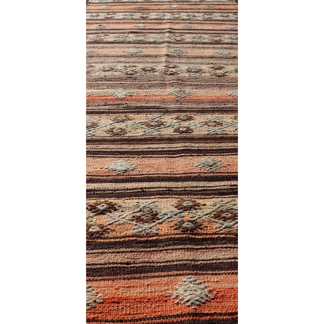 Vintage Turkish Kilim Runner With Stripes in Tan, Brown, and Orange For Sale In Atlanta - Image 6 of 11