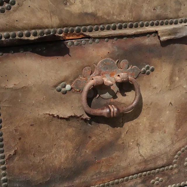 Baroque 18th Century Portuguese Baroque Leather Studded Dome-Top Coffer Trunk For Sale - Image 3 of 13