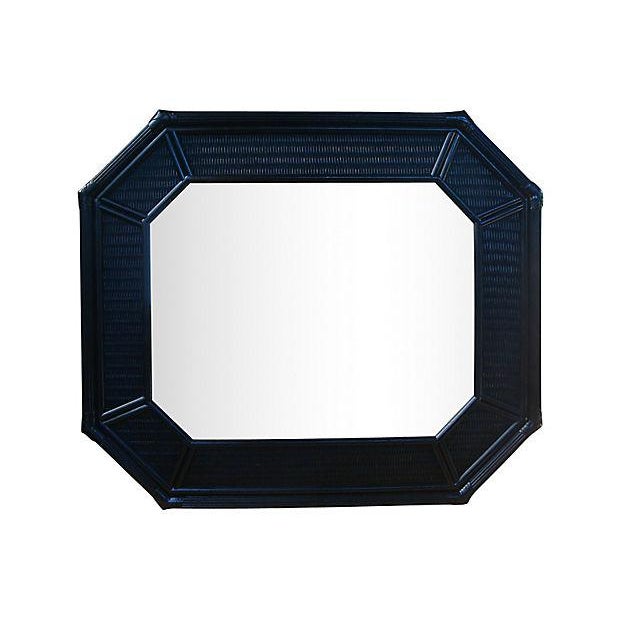 Black Rattan Mirror Octagonal Chinoiserie Asian Wicker 42" X 36" Chairish