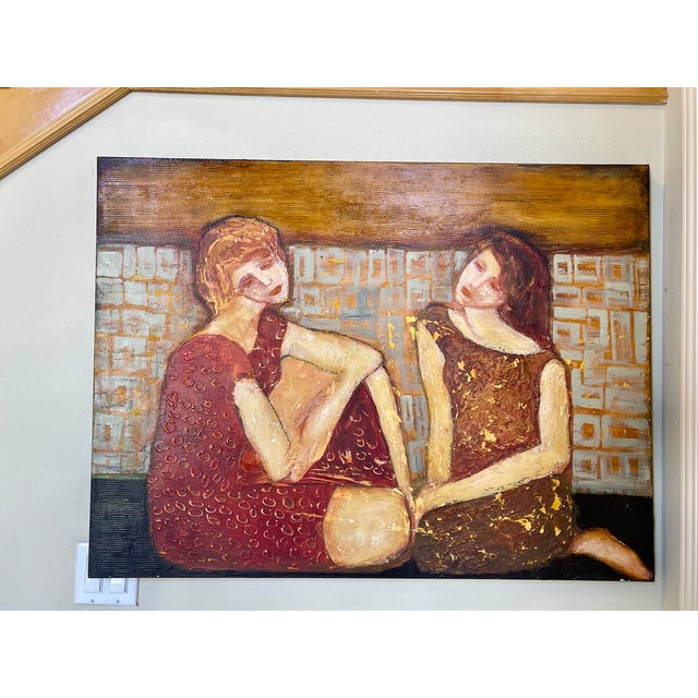 Paint Contemporary Figurative Oil Large Painting "Confidantes" by Sonia Gold For Sale - Image 7 of 9