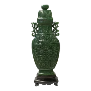 Natural Green Jasper Stone Carved Dragon Accent Flask Display Vase