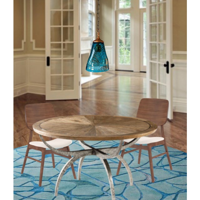 Art Glass Aqua Blue Pendant Light For Sale In New York - Image 6 of 12