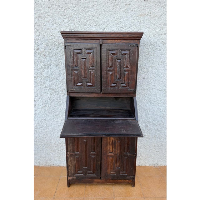 Antique Spanish Carved Wooden Bureau Cabinet With Drop-Front Desk, 19th Century For Sale - Image 4 of 10