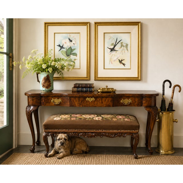 ENTRYWAY COLLECTION - English Country Style An architectural Italian brass umbrella stand featuring a deeply fluted...