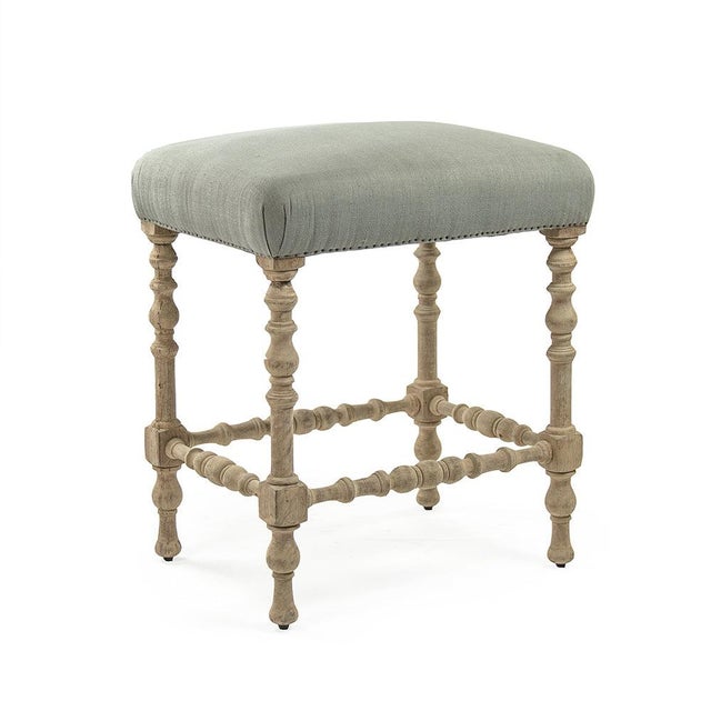 Giselle Bobbin Leg Bar Stool - Sage Linen / Natural Oak Frame For Sale - Image 4 of 4