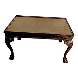Vintage English Chippendale Style Mahogany Coffee Table Ball and Claw Feet For Sale
