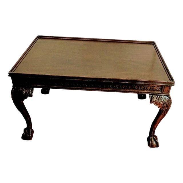 Vintage English Chippendale Style Mahogany Coffee Table Ball and Claw Feet For Sale
