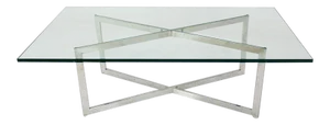 1970s Mid Century Modern Stainless Chrome X-Base Coffee Table With Glass Top
