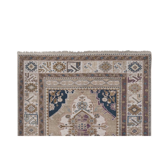 Hand Woven Geometric Turkish Oushak Wool Rug 2'9'' X 5'1'' For Sale - Image 4 of 10