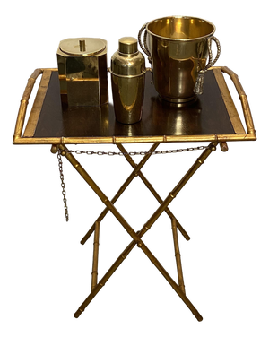 Faux Bamboo Side Table with Tray, Italy, 1970s, Set of 2