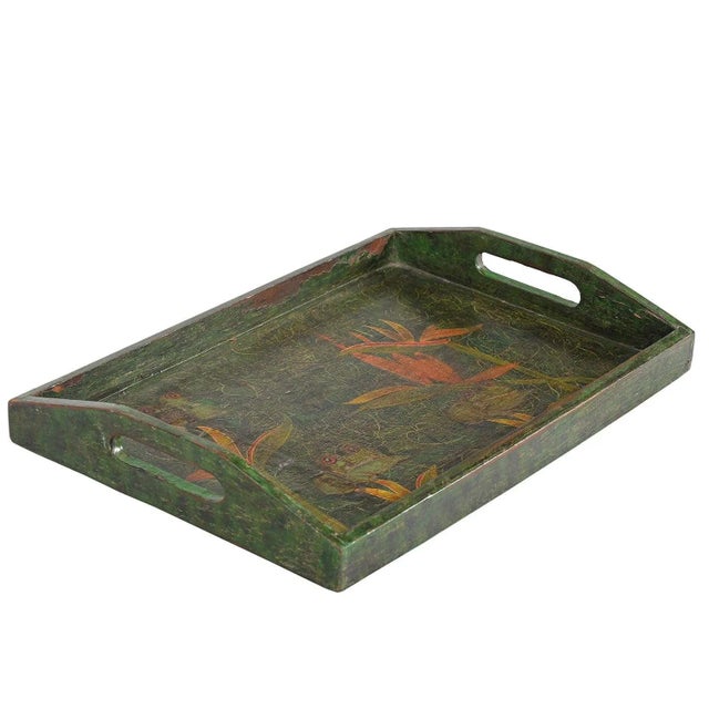 Farmhouse Vintage 18” X 12" Large Wooden Tray With Floral Hand Painting For Sale - Image 3 of 3
