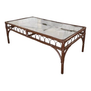Mid-Century Hollywood Regency Faux Bamboo and Glass Coffee Table For Sale