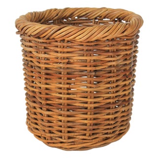Vintage Woven Wicker Wastebasket For Sale