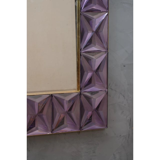 Murano Strong Violet Glass and Brass Console Wall Mirror For Sale - Image 4 of 9