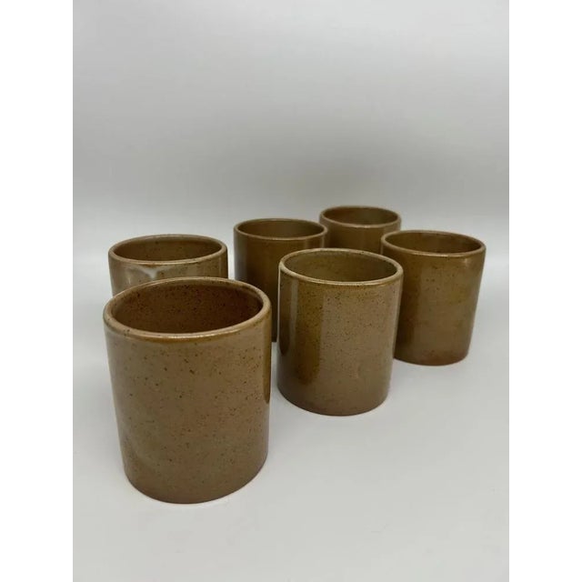 Mid-Century Modern Stoneware Cups and Sugar Bowl, 1970s, Set of 7 For Sale - Image 3 of 10